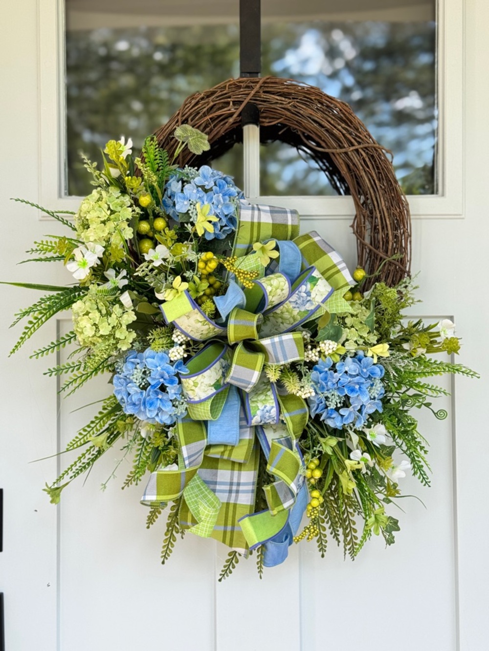 Fresh and Bright Blue and Green Hydrangea Wreath